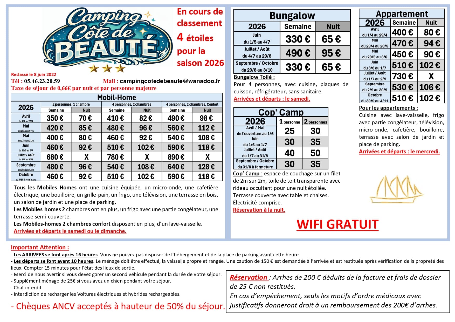 rental rates Mobile Home St Palais Sur Mer 2026